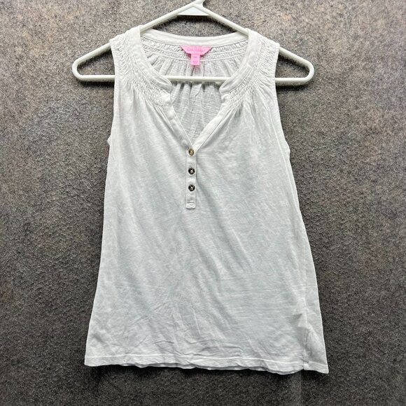 Lilly Pulitzer Shirt Top Womens XXS White Sleeveless Linen Smocked Lightweight - Picture 1 of 9